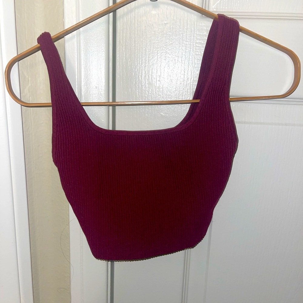 Aritzia Burgundy ribbed crop top